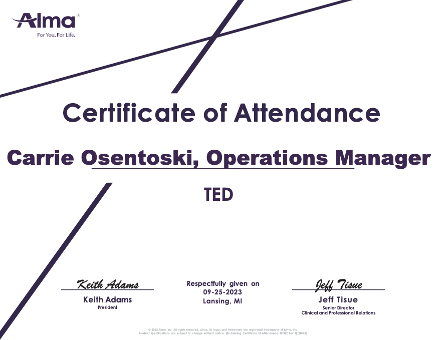 carrieosentoski - Alma TED certificate